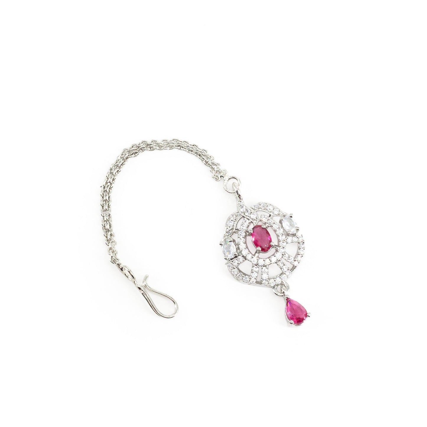Silver Plated Pink AD Maang Tikka for Women