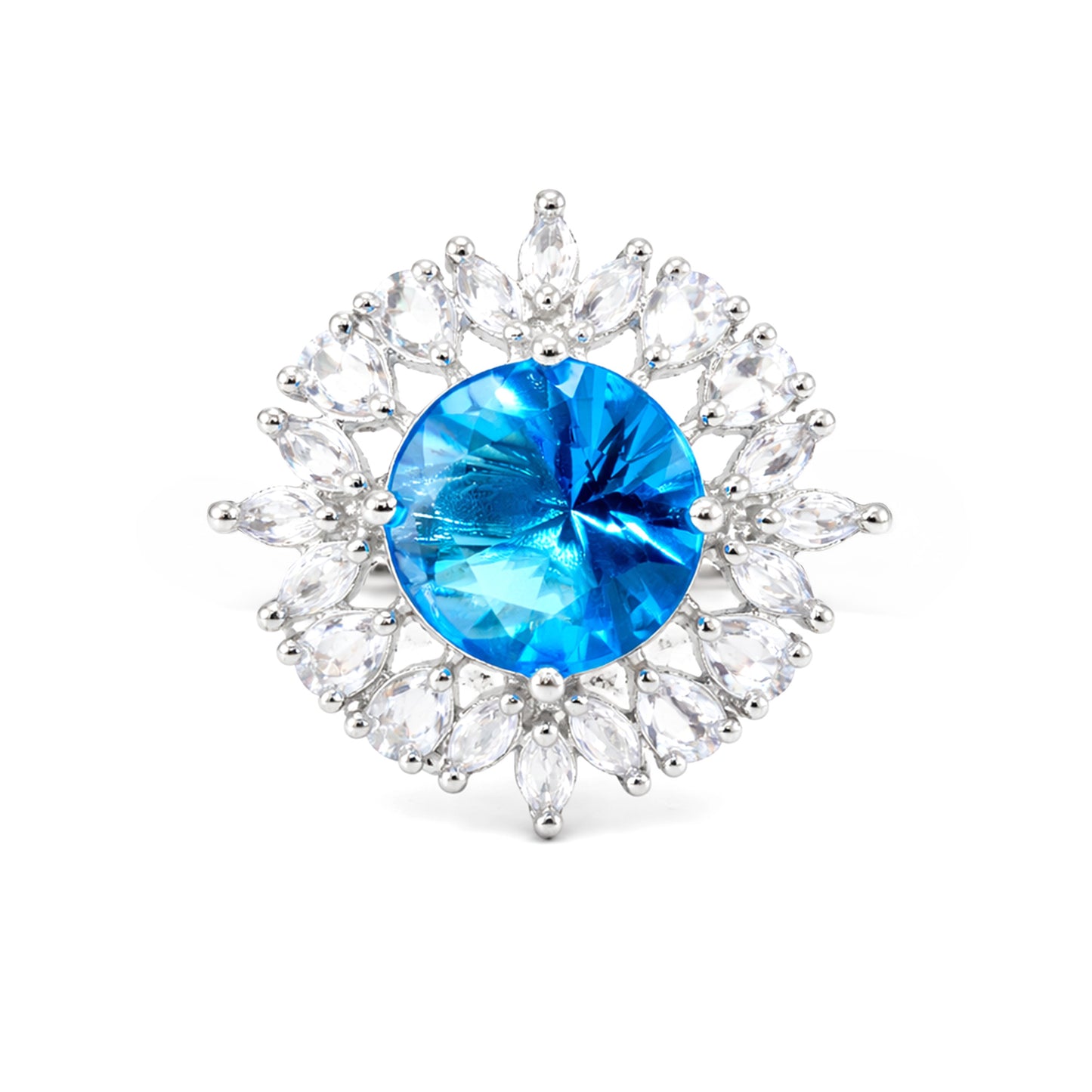 Silver Plated Aqua Blue AD Finger Ring for Women