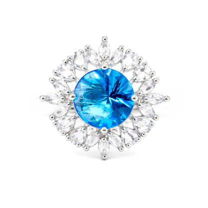 Silver Plated Aqua Blue AD Finger Ring for Women