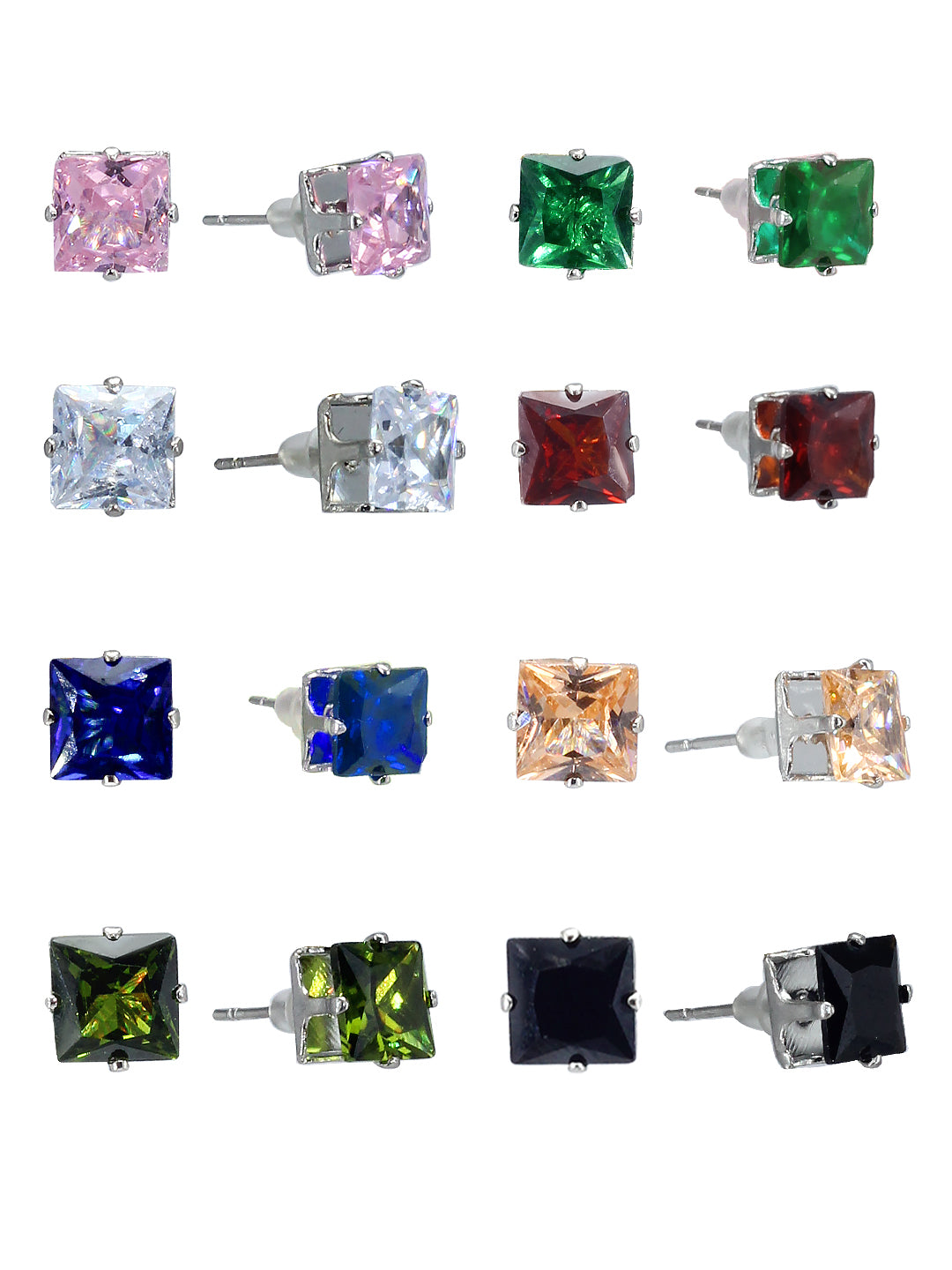 Pack of 8 Multicolor Square AD Stud Earrings