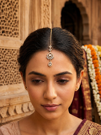 Antique Gold Plated AD Maang Tikka for Women