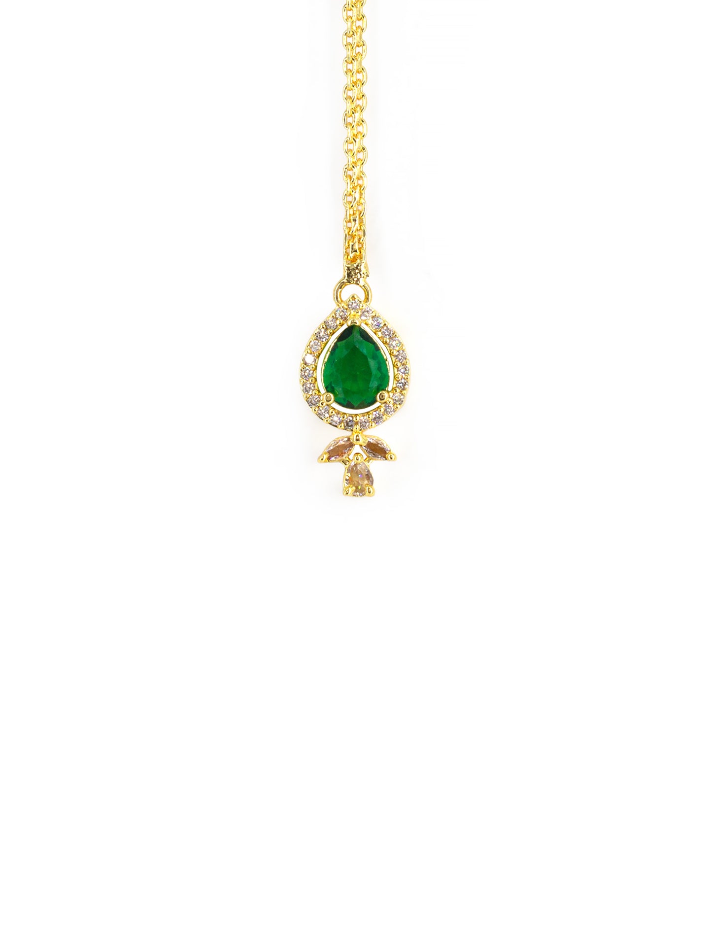 Gold Plated Green American Diamond Maang Tikka for Women