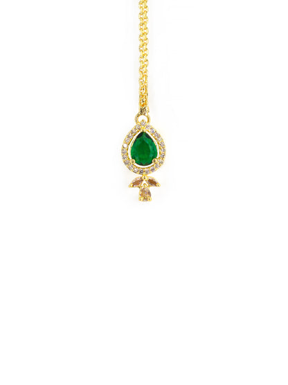 Gold Plated Green American Diamond Maang Tikka for Women