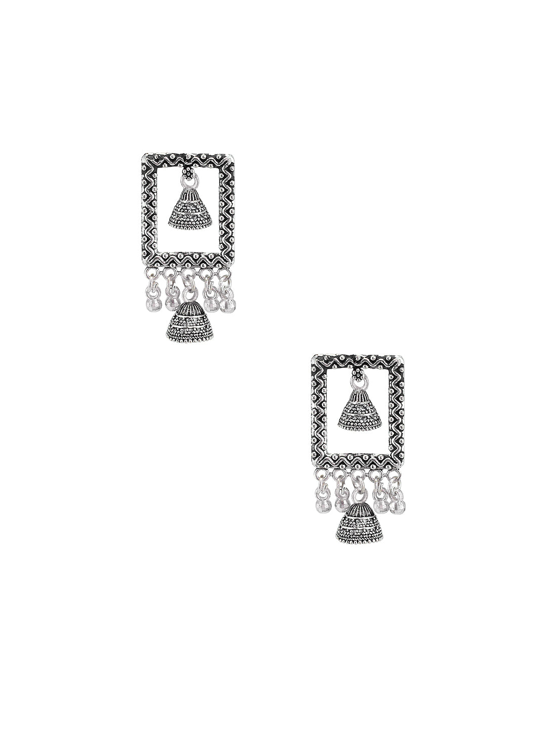 Silver Oxidized Square Boho Style Jhumki Earrings
