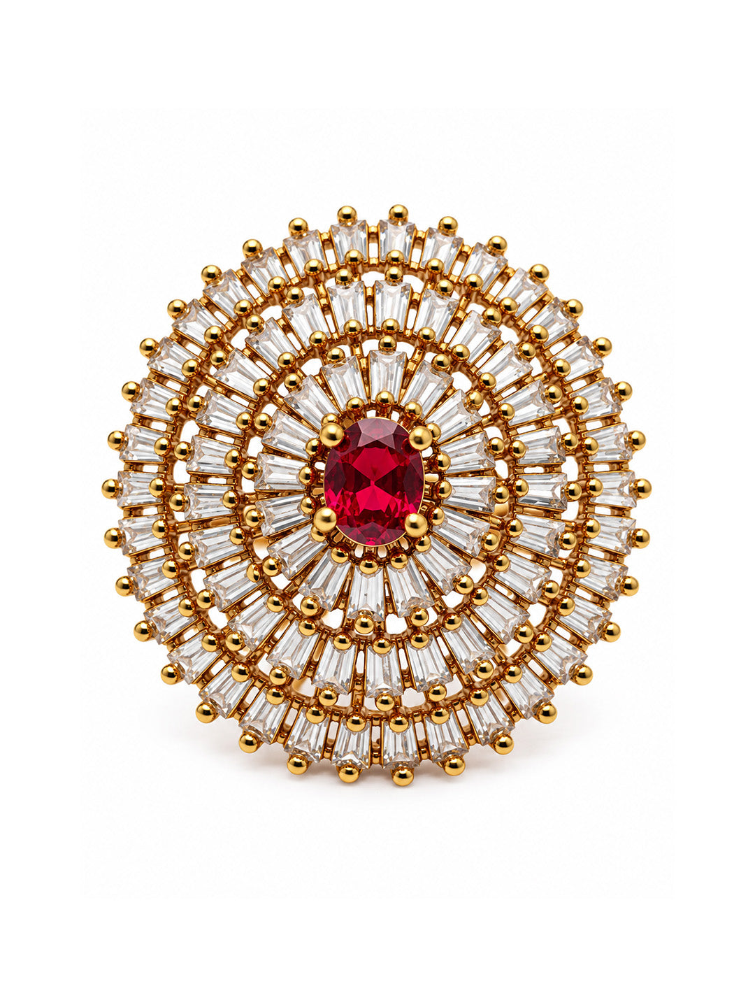 Antique Gold Plated Red AD Finger Ring for Women