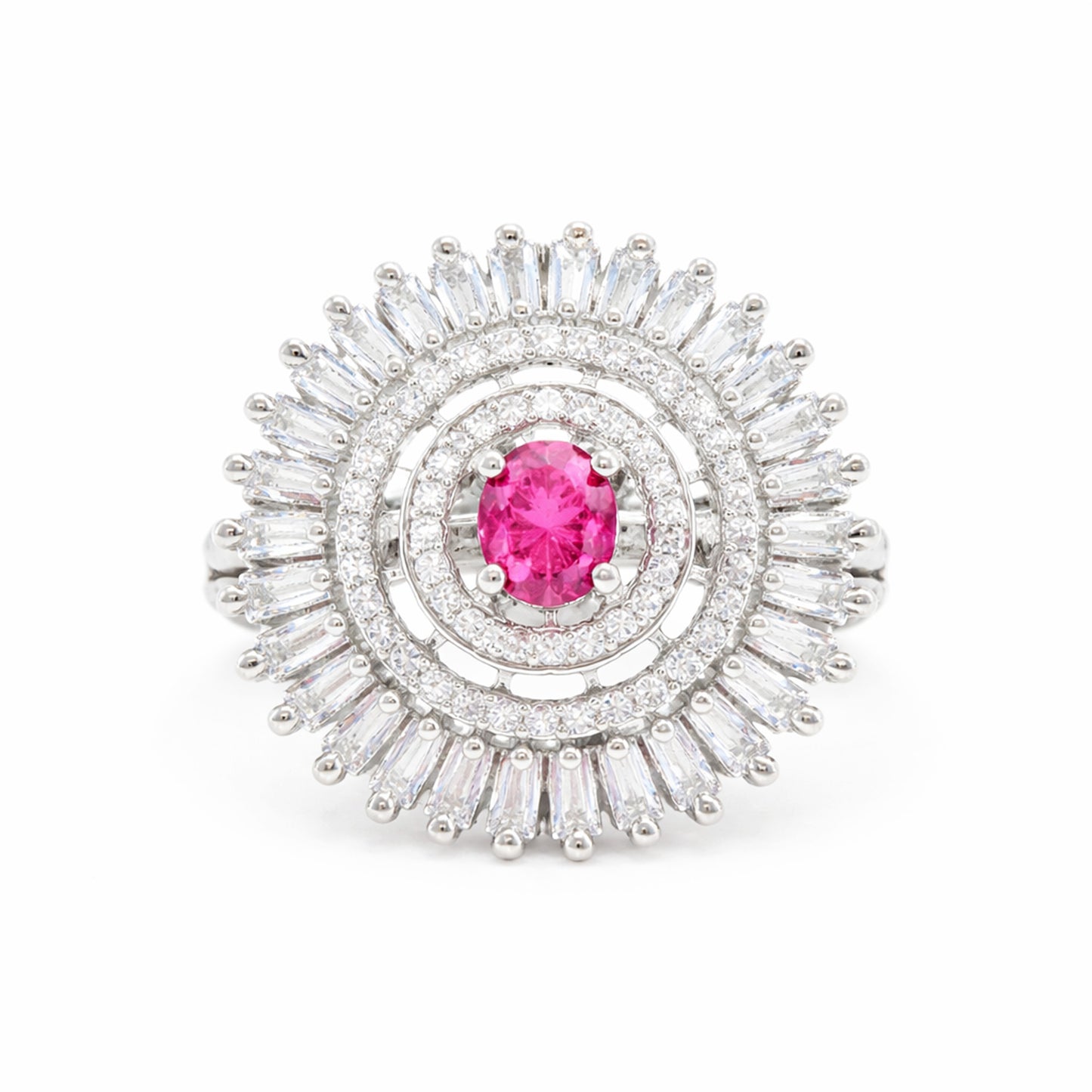 Silver Plated Pink AD Finger Ring for Women