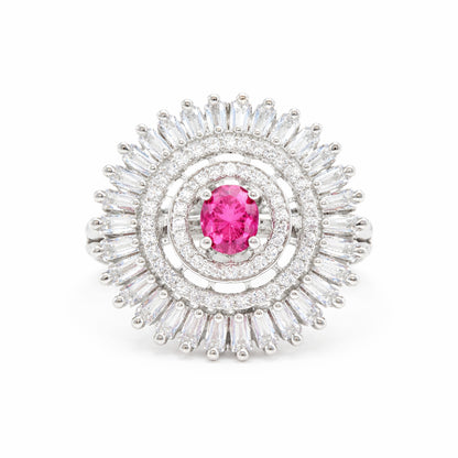 Silver Plated Pink AD Finger Ring for Women