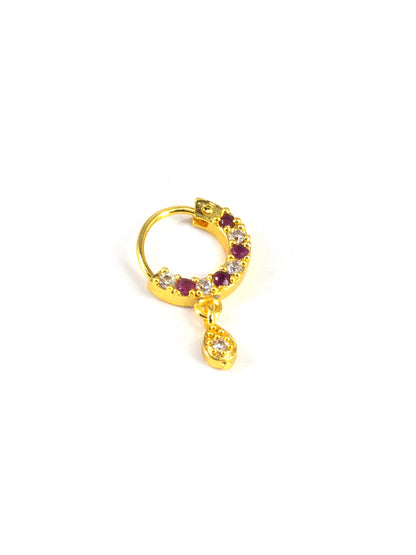 Gold Plated Red AD Small Nose Ring for Women