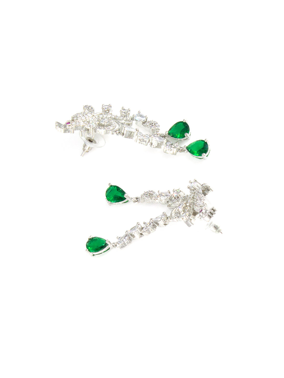 Silver Plated Green AD Peacock Statement Jewellery Set