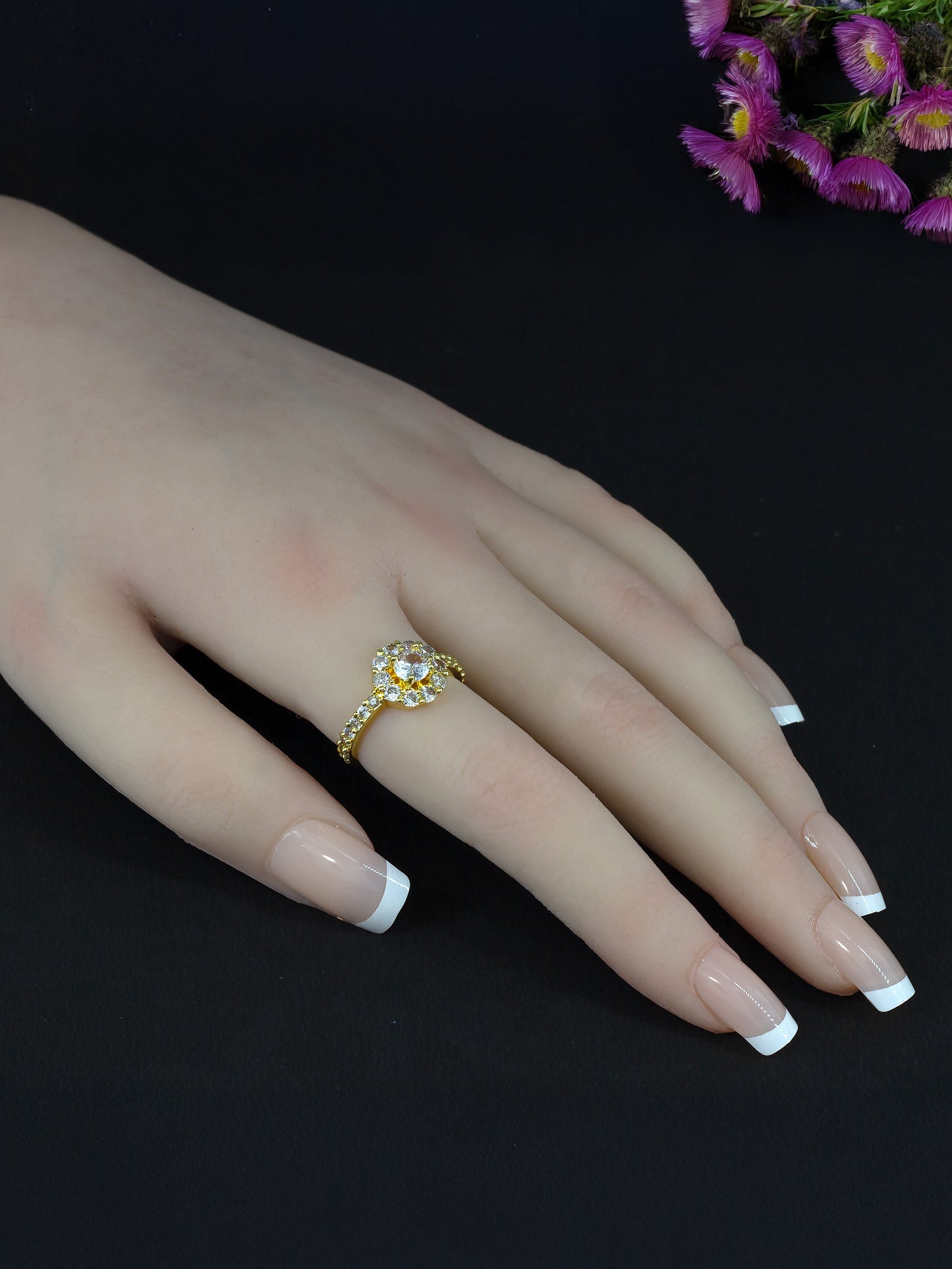 Gold Plated AD Circular Adjustable Ring for Women