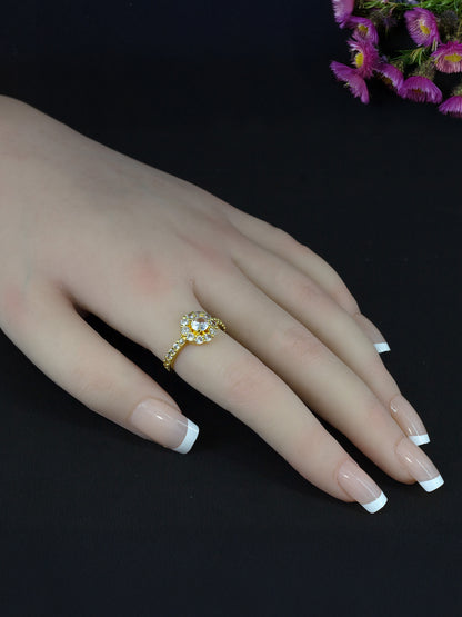 Gold Plated AD Circular Adjustable Ring for Women