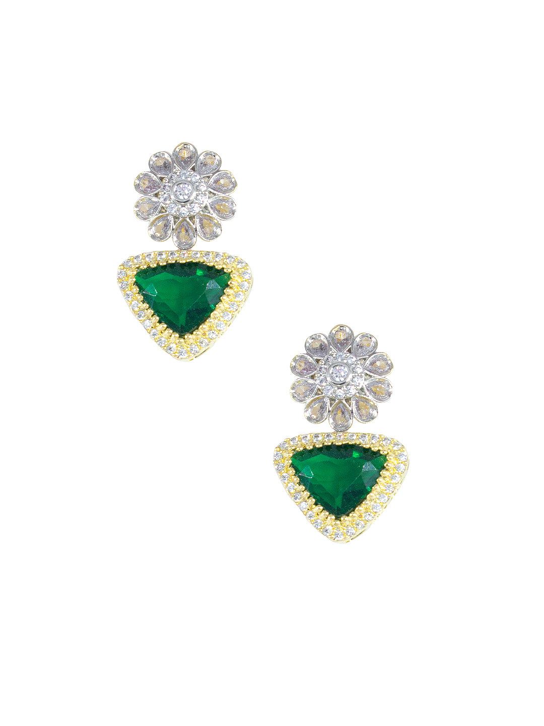 Gold Plated Green Designer Floral AD Jewellery Set