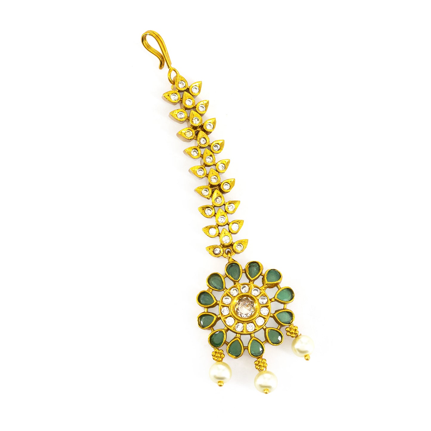 Gold Plated Green AD Designer Maang Tikka for Women