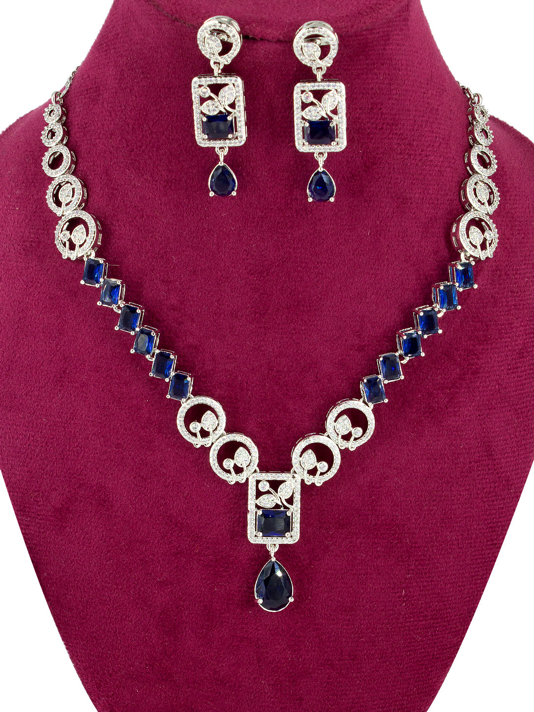 American Diamond Royal Blue Drop Jewellery Set For Women And Girls