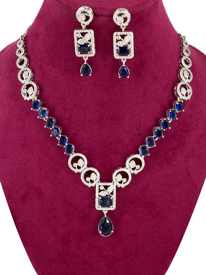 American Diamond Royal Blue Drop Jewellery Set For Women And Girls