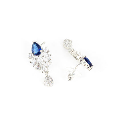 Silver Plated Blue AD Drop Earrings for Women