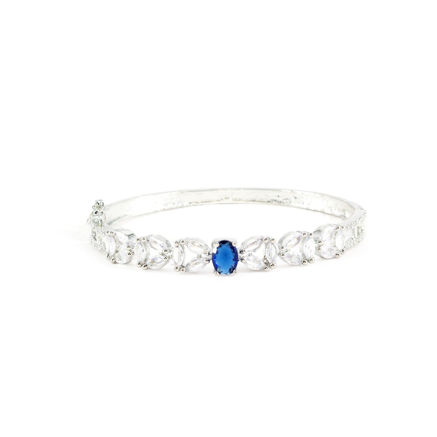 Silver Plated Blue AD Minimal Bangle Bracelet for Women