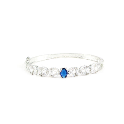 Silver Plated Blue AD Minimal Bangle Bracelet for Women