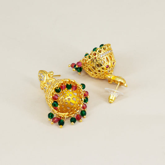 1 Gram Gold Plated AD Jhumka Earrings for Women