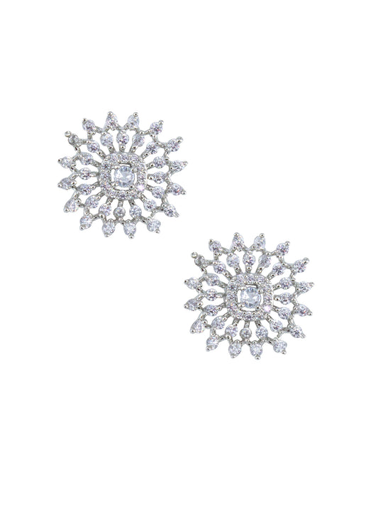 Silver Plated Floral AD Stud Earrings For Women