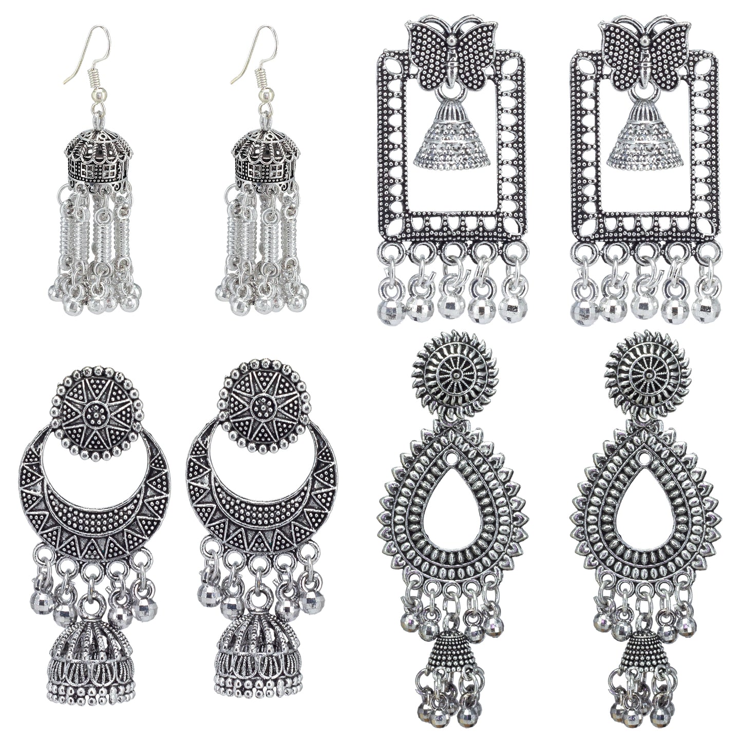 Set of 4 Flora & Butterfly Chandbali & Jhumki Earrings