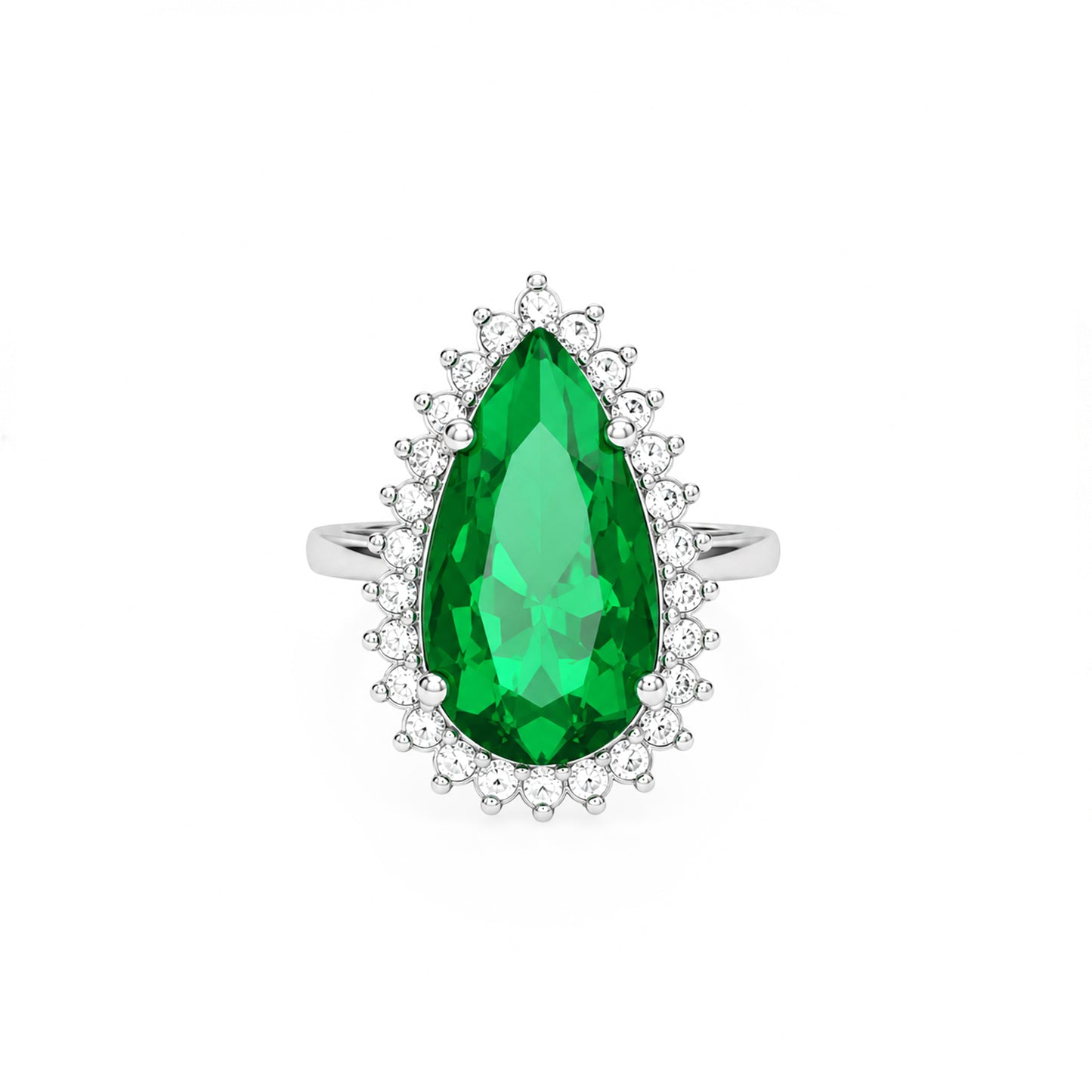 Rhodium Plated Green AD Finger Ring for Women
