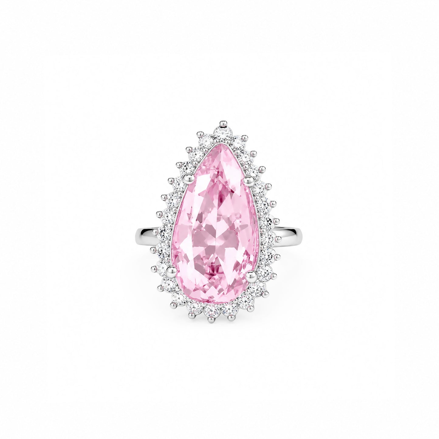 Silver Plated Pink AD Finger Ring for Women