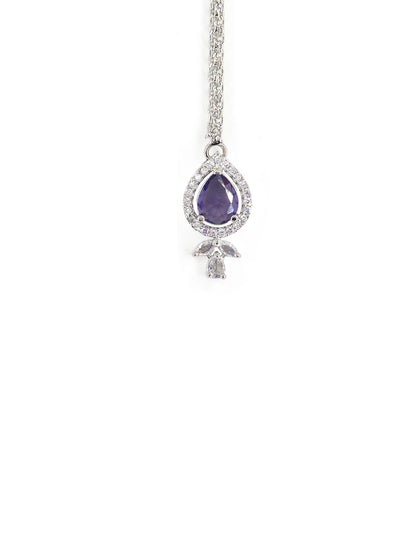 Rhodium Plated Purple American Diamond Maang Tikka for Women