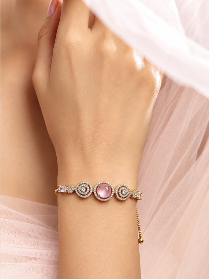Antique Gold Plated Pink AD Bracelet for Women