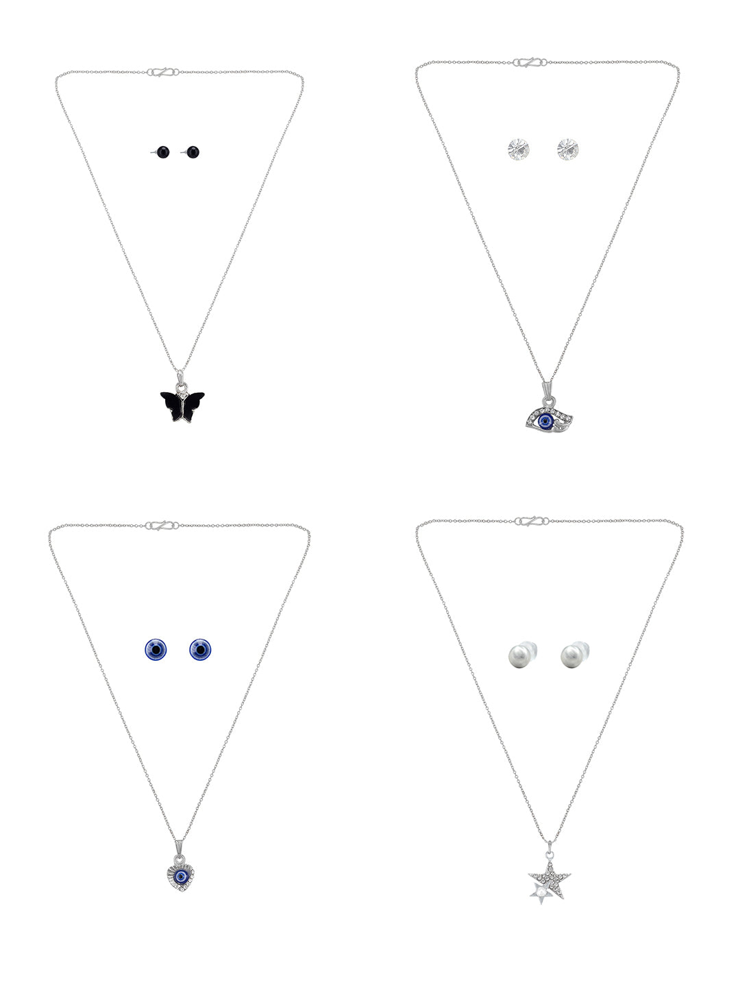 Pack of 4 Black & Blue Pendants & Earrings Set Gift For Girls