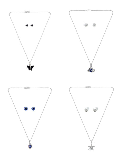 Pack of 4 Black & Blue Pendants & Earrings Set Gift For Girls