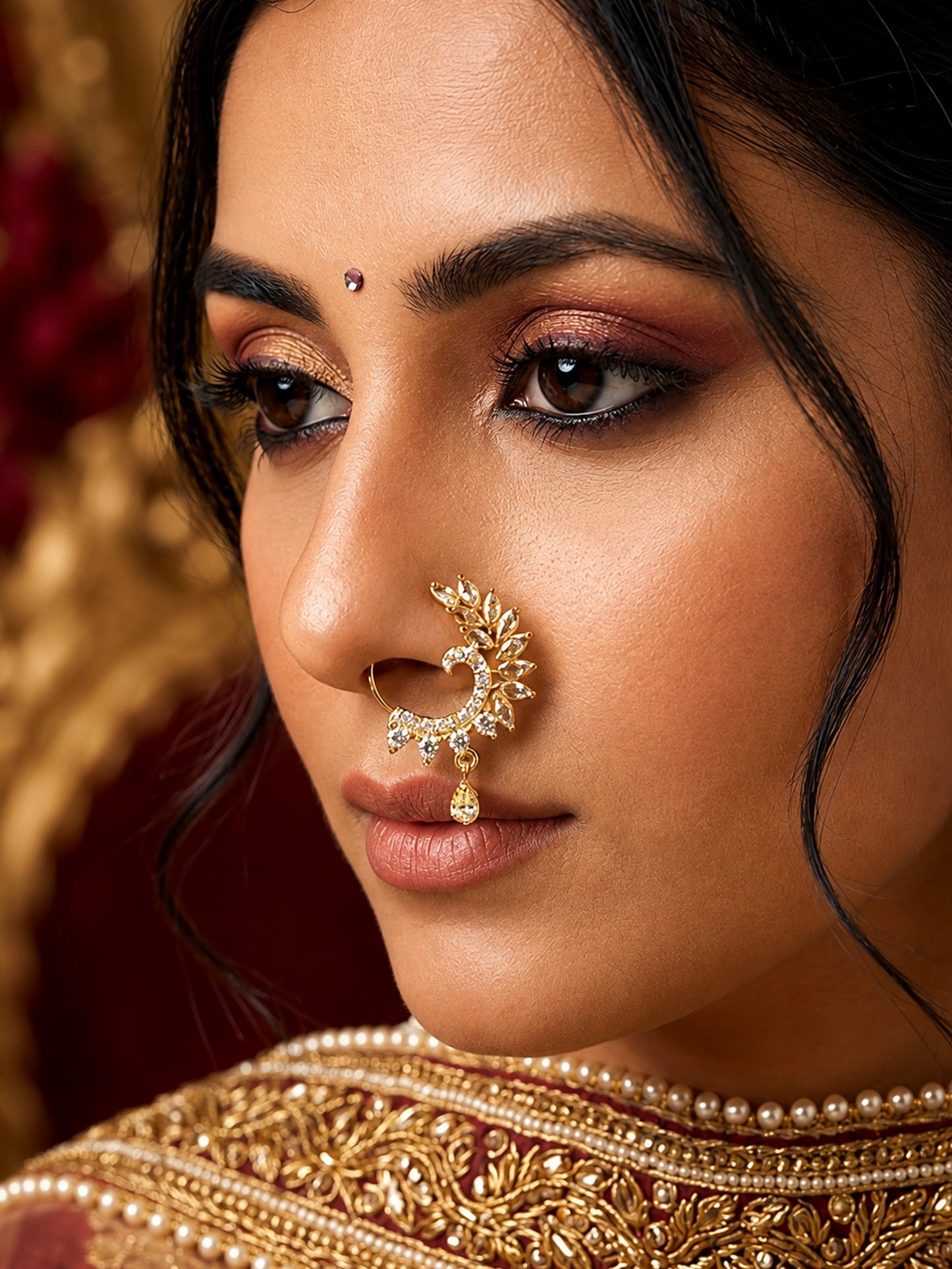 Gold Plated AD Peacock Nosering for Women