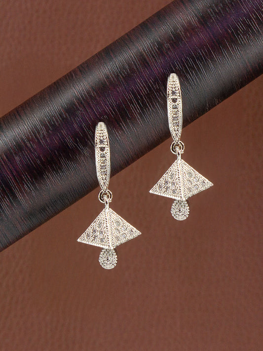 Silver Plated American Diamond Small Tringle Shaped Drop Jhumka Earrings
