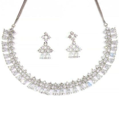 Rhodium-Plated Teardrop AD-Studded Jewellery Set