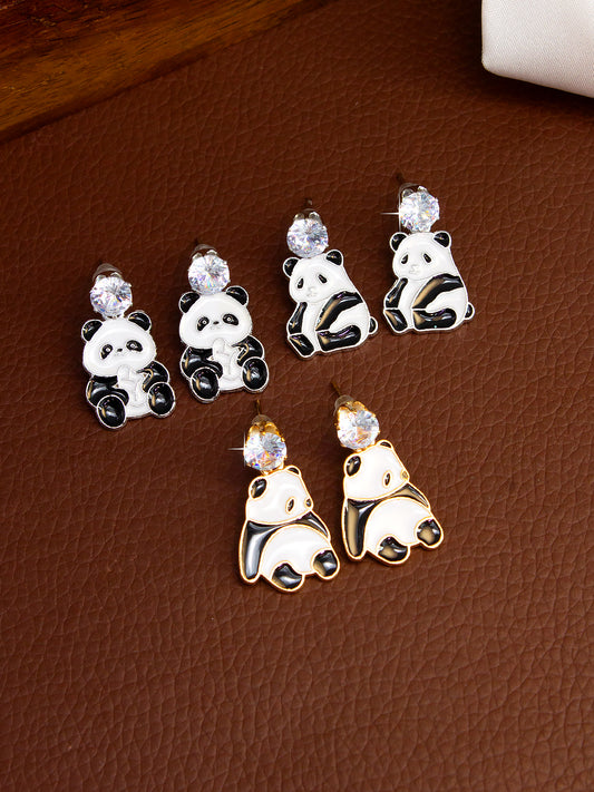 PRIVIU Set Of 3 Cute Panda Earrings Set For Women And Girls