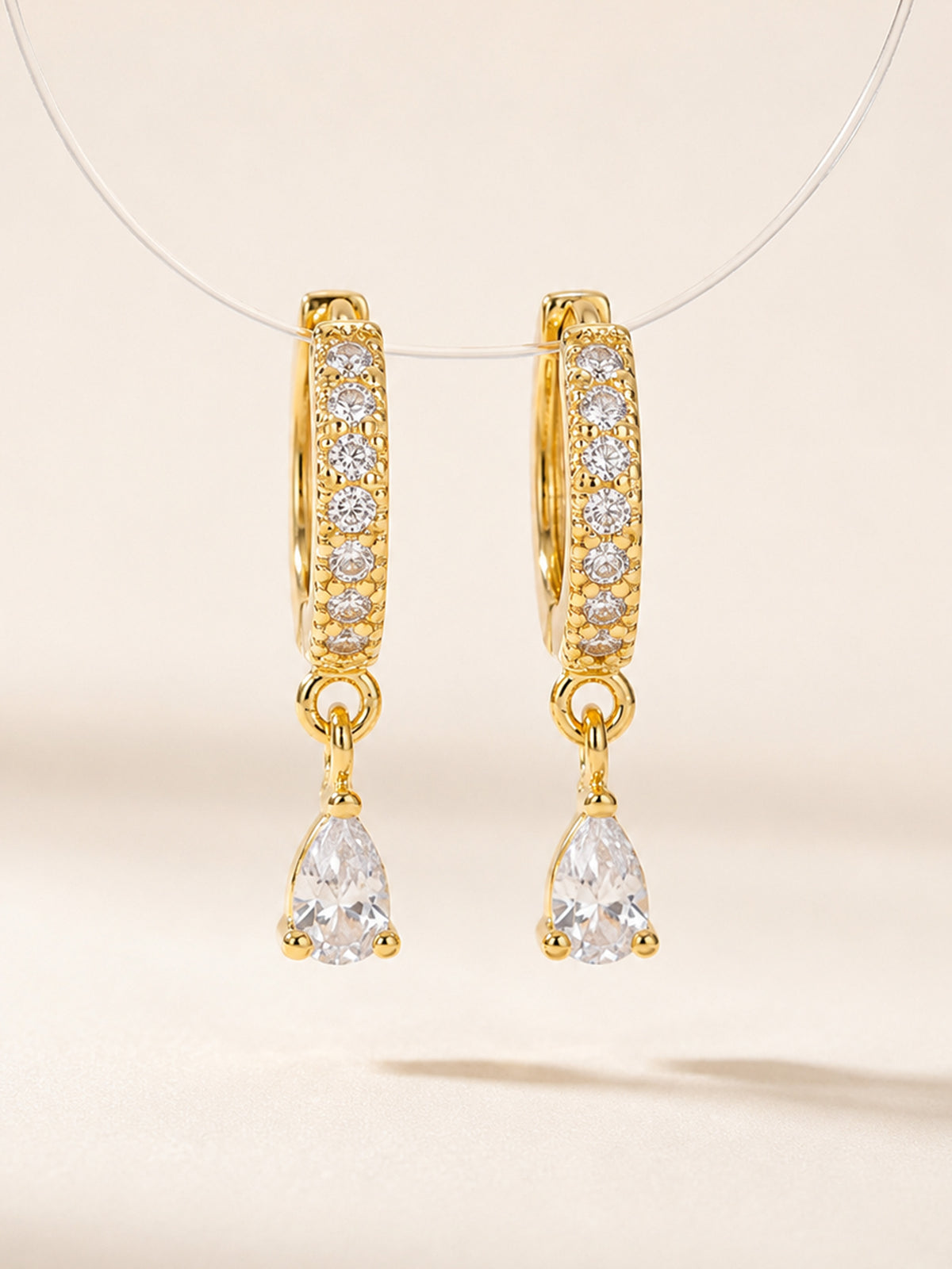Gold Plated AD Drop Hoop Earrings for Women