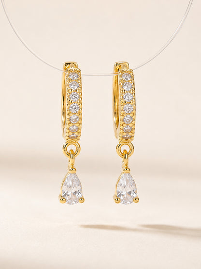 Gold Plated AD Drop Hoop Earrings for Women