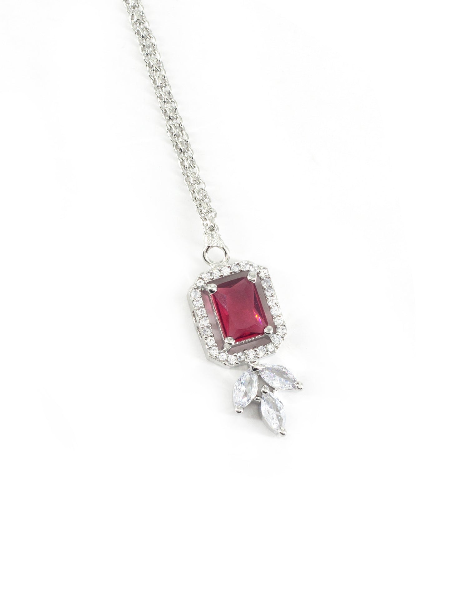Rhodium Plated Red AD Maang Tikka for Women