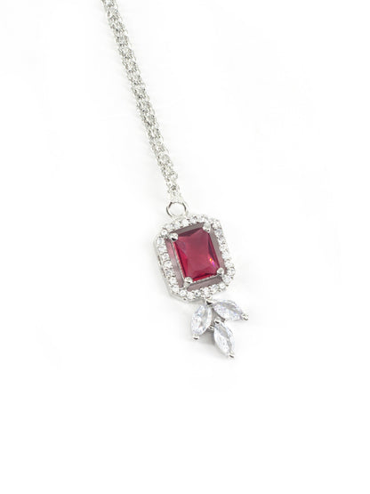 Rhodium Plated Red AD Maang Tikka for Women
