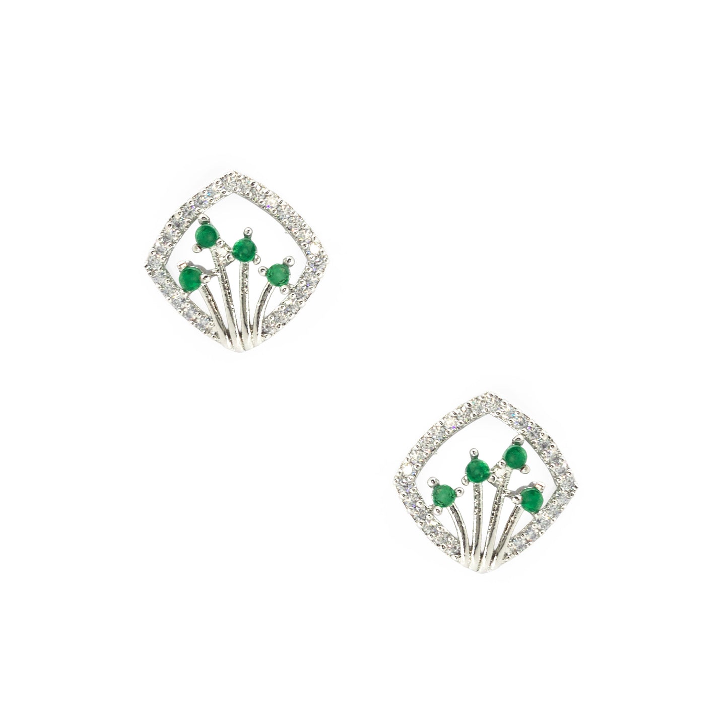 Silver Plated Green AD Studs For Women