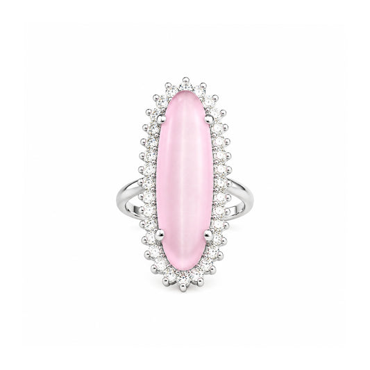 Silver Plated Pink AD Finger Ring for Women