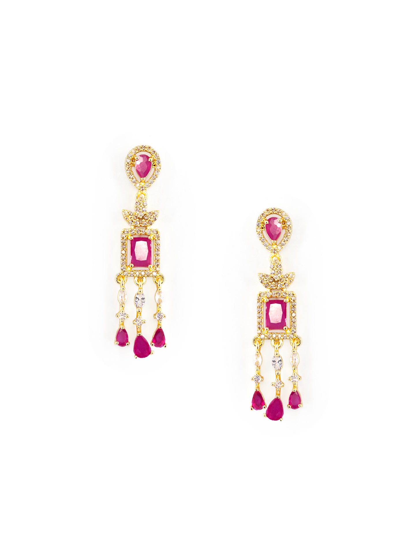 Gold Plated Red AD Studded Jewellery Set