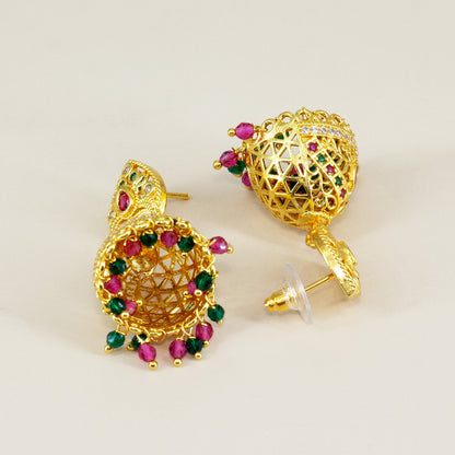 1 Gram Gold Plated AD Jhumka Earrings for Women