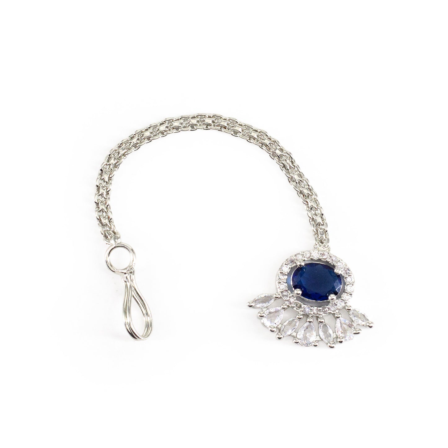 Silver Plated Blue AD Maang Tikka for Women