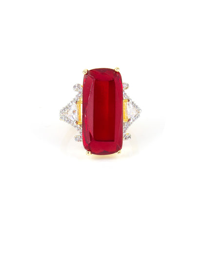Gold Plated Red AD Adjustable Designer Ring For Women