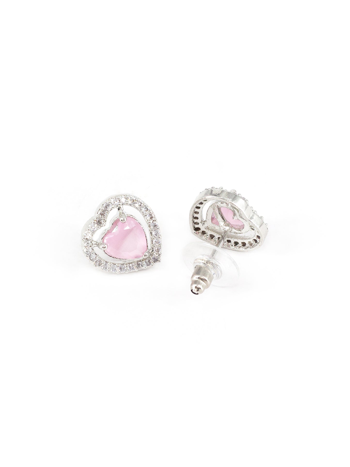 Silver Plated Pink AD Heart Stud Earrings for women