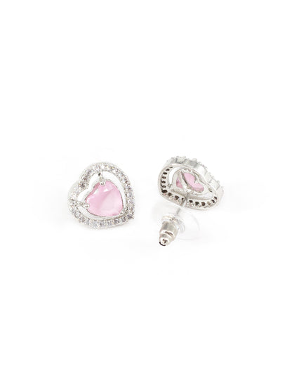 Silver Plated Pink AD Heart Stud Earrings for women