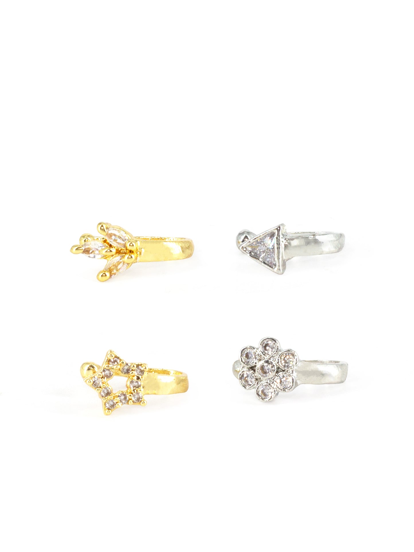 Set of 4 Silver & Gold Plated White AD Press On Nose Pins for women