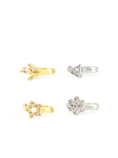 Set of 4 Silver & Gold Plated White AD Press On Nose Pins for women