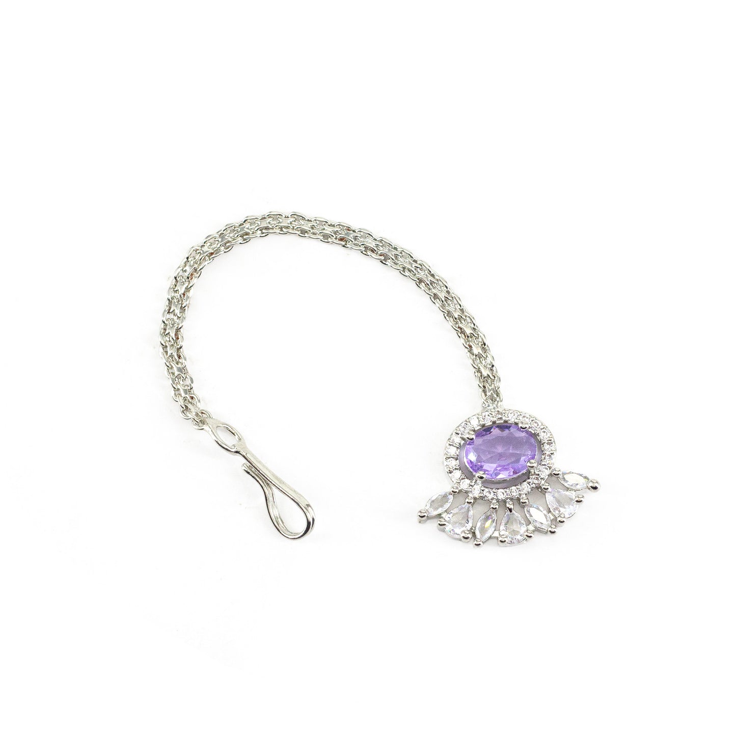 Silver Plated Purple AD Maang Tikka for Women